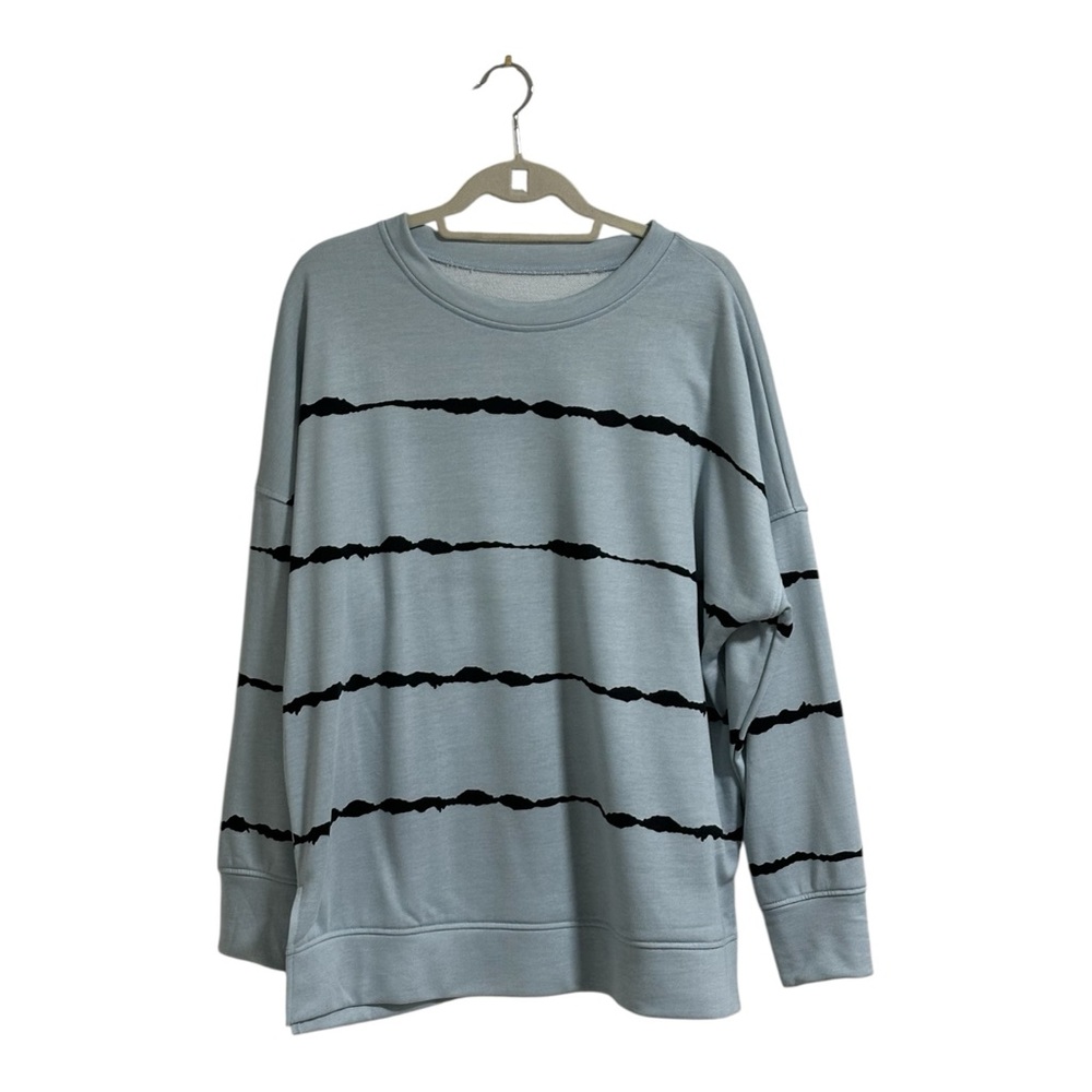 Blue with black barb wire themed stripes sweatshirt unbranded women’s Sz XL